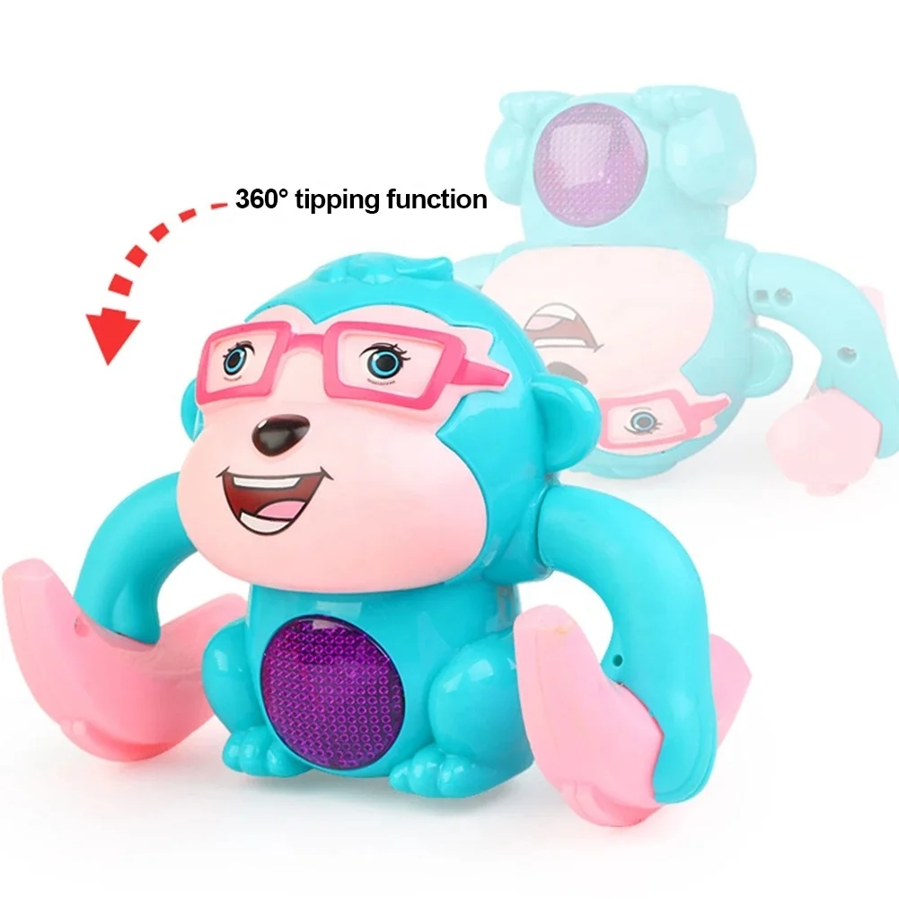 Flipping voice control tumbling monkey toy rollover electric induction rolling animal toy for children with lighting and music
