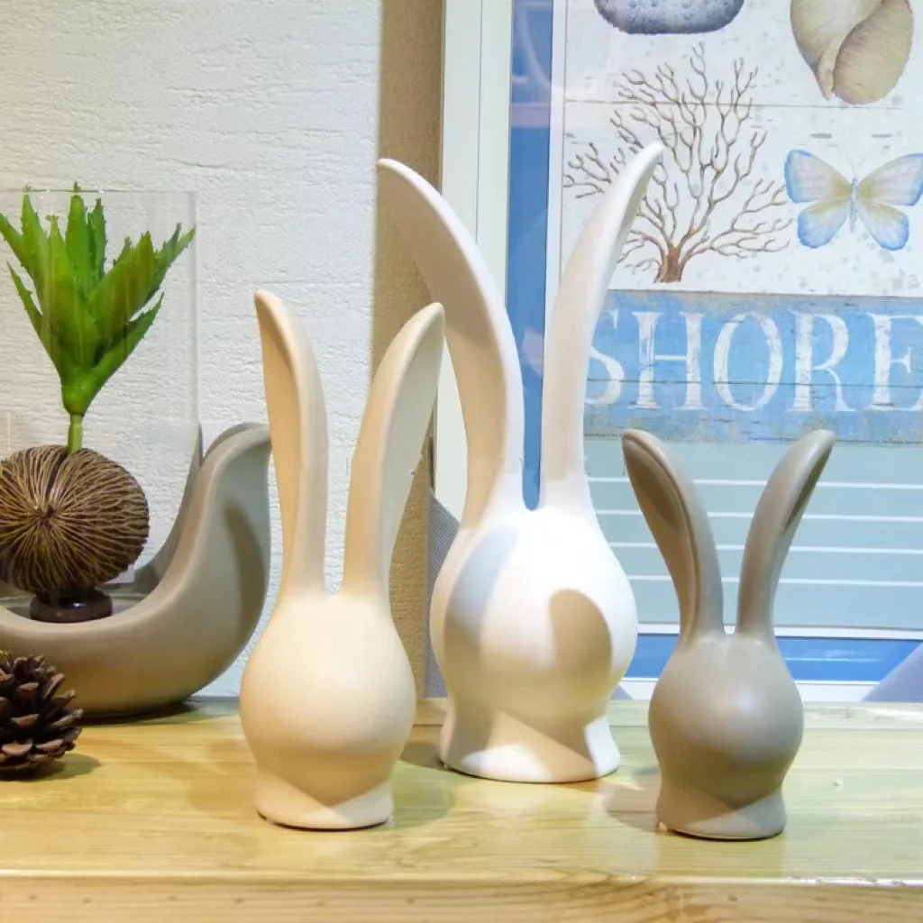 Ceramic Porcelain Animal Rabbit Head Figurine For Home Decoration