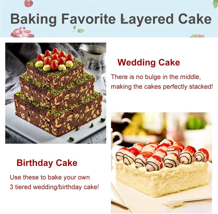 3pcs Stainless Steel Cake Mold Round Cake Ring Mousse Brownie Mould Heart Cake Decorating Mold Square Dessert Baking Tools