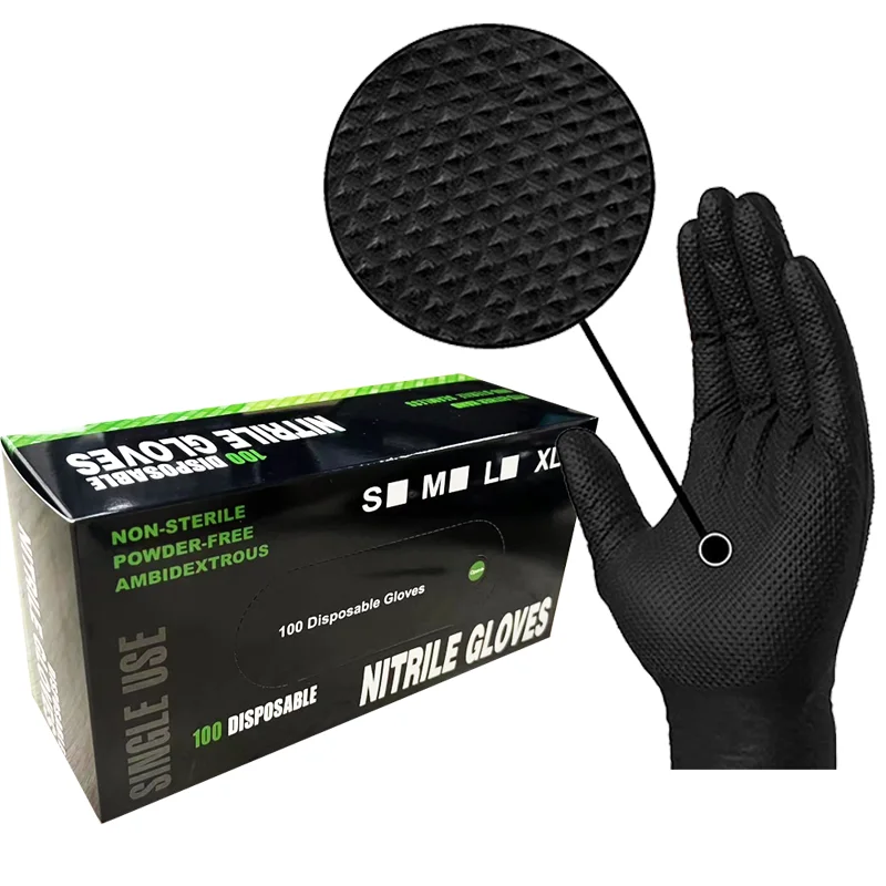 Automobile industrial S-XL garage duty car repair use 5mil Black Orange mechanical pure nitrile gloves with diamond texture