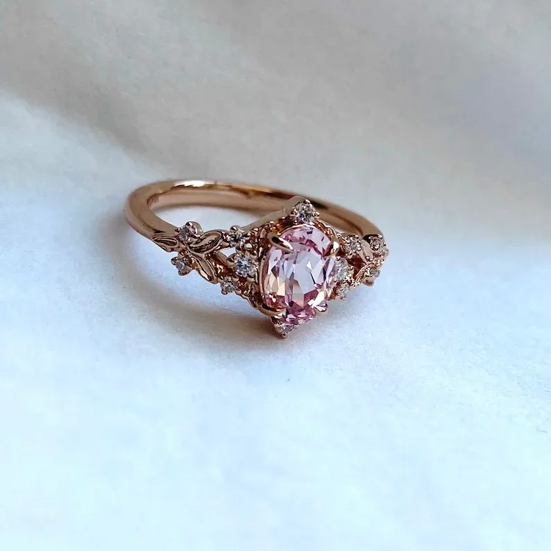 Hailer Jewelry Luxury Vintage 18k Rose Gold Ring 5ct Pink Oval Sapphire Engagement Ring For Women