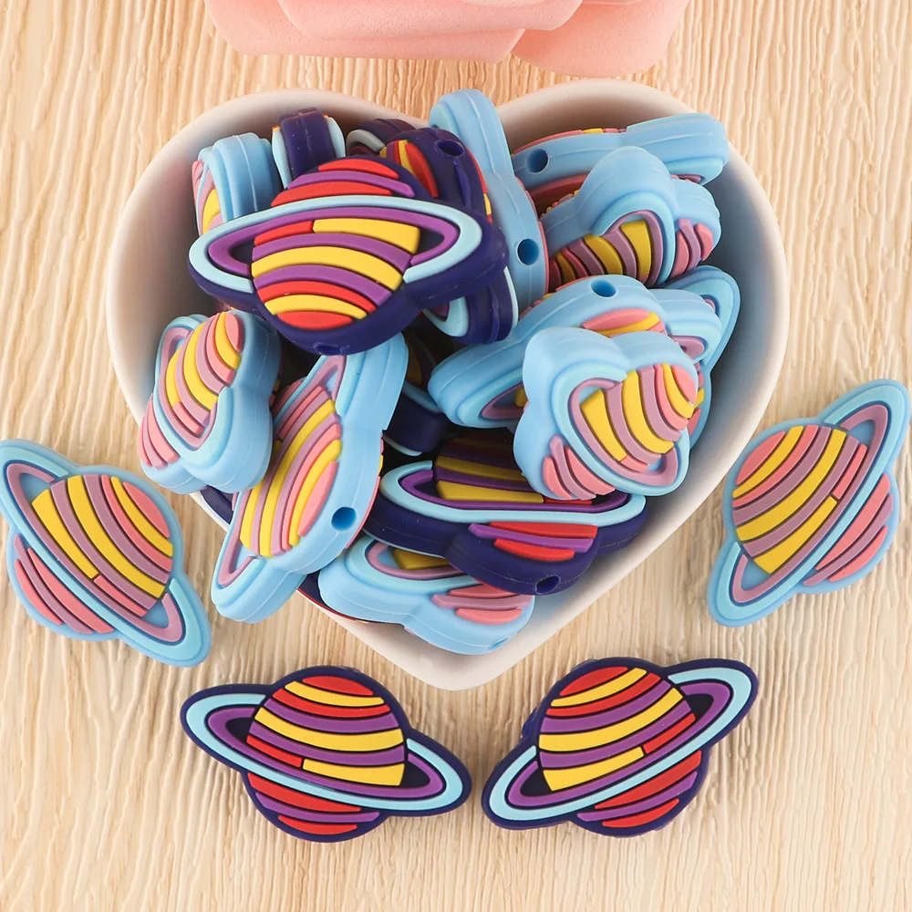 Wholesale Food grade BPA Free Planet shaped silicone beads Bulk Baby Chewable Teething Other Loose Beads Silicone Focal Beads