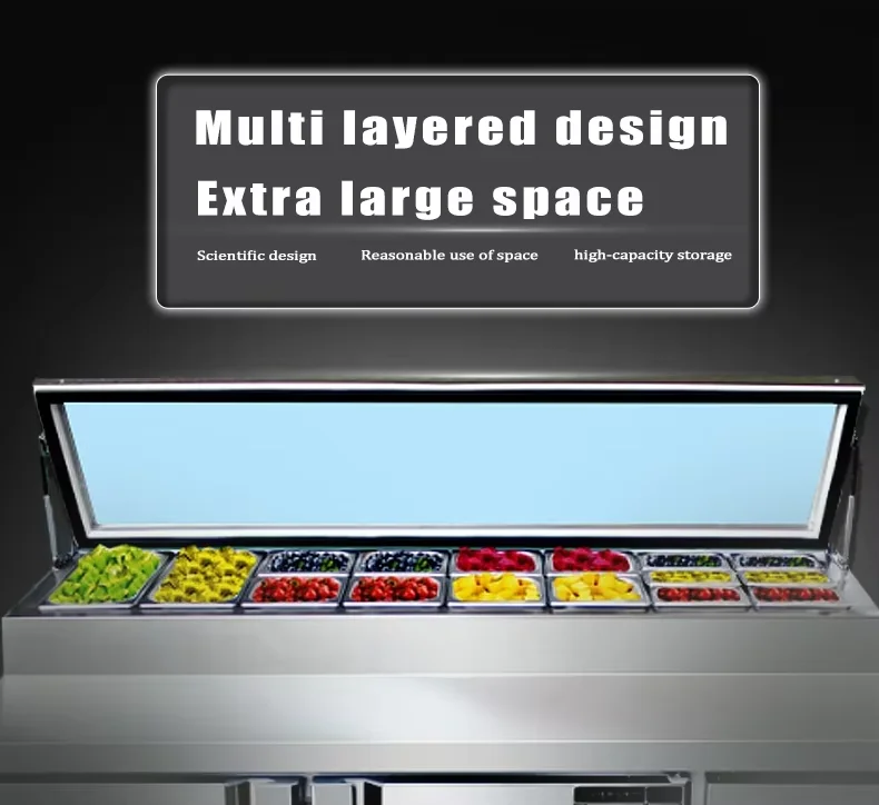 450L Pizza Freezer Workbench Refrigeration Equipment 304 Stainless Steel Counter Top Refrigerator Chiller