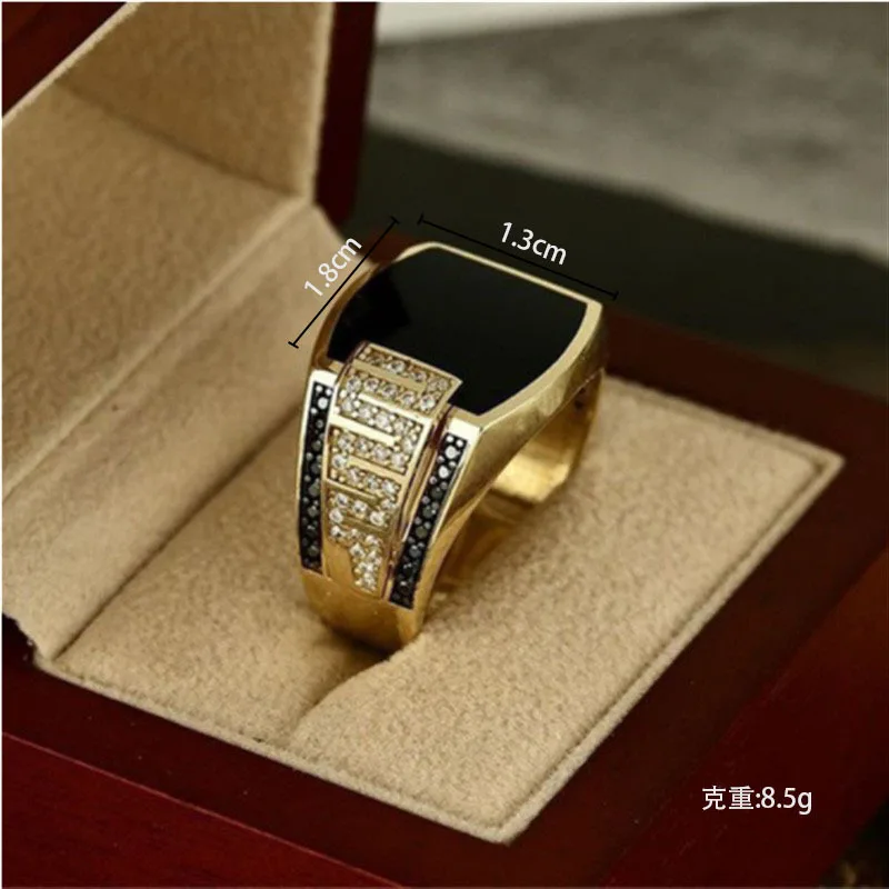 Cross-border hot selling jewelry wide-face black diamond men ring European and American fashion hip hop full diamond ring