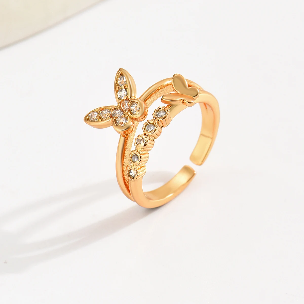 2023 New Arrival Fashion Jewelry Open Baby Ring  Zircon Rings 18k Gold Plated Heart Butterfly Star Diamond Ring  For Women