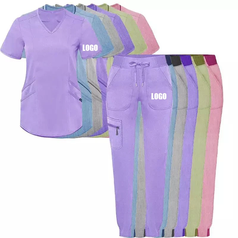 High Quality Breathable Women Joggers Stretch Nursing Medical Scrub 2 Piece Custom Spandex Jogger  Hospital Scrub Uniforms Set