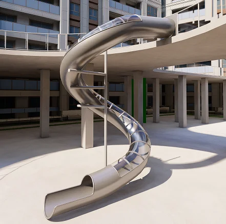 Easy To Clean Outdoor Pool Slide Large Park Playground Slide Kids Amus Children Spiral Tube Playground Stainless Steel  Slide