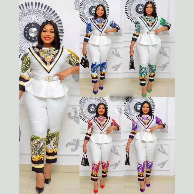 New Trend Ethnic Elements Free Belt Office Fashion Wear Lady Business Elite O-neck Women Suit Sets