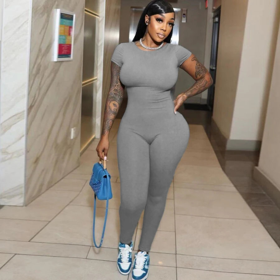 Kliou K23Q40090 Autumn Classic Playsuits Women Solid Long Sleeve Crew Neck Basic Casual Slim Fit Ladies Rompers