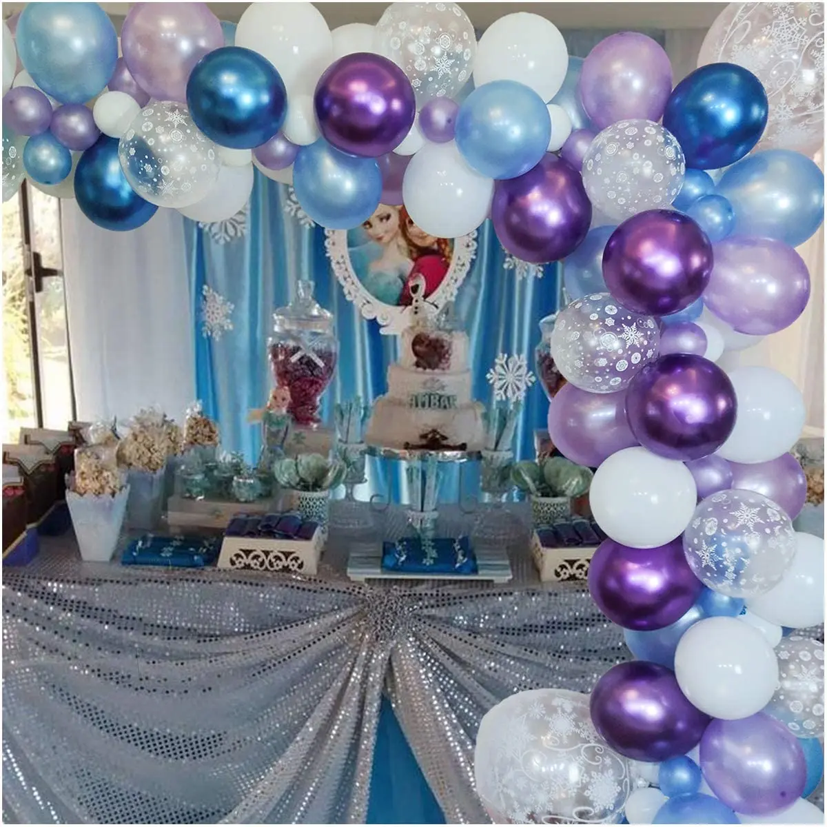 Snowflake Purple And Blue Latex Balloon Garland Arch Kit For Frozen/Ice Princess Party Decoration