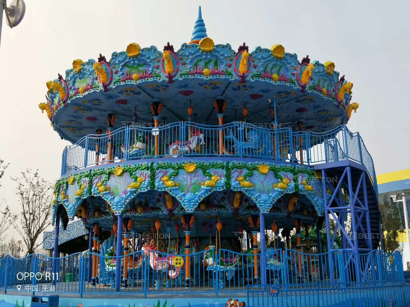 Beston Large Carousel Horse Fairground Double-Deck Merry Go Round Carousel For Sale