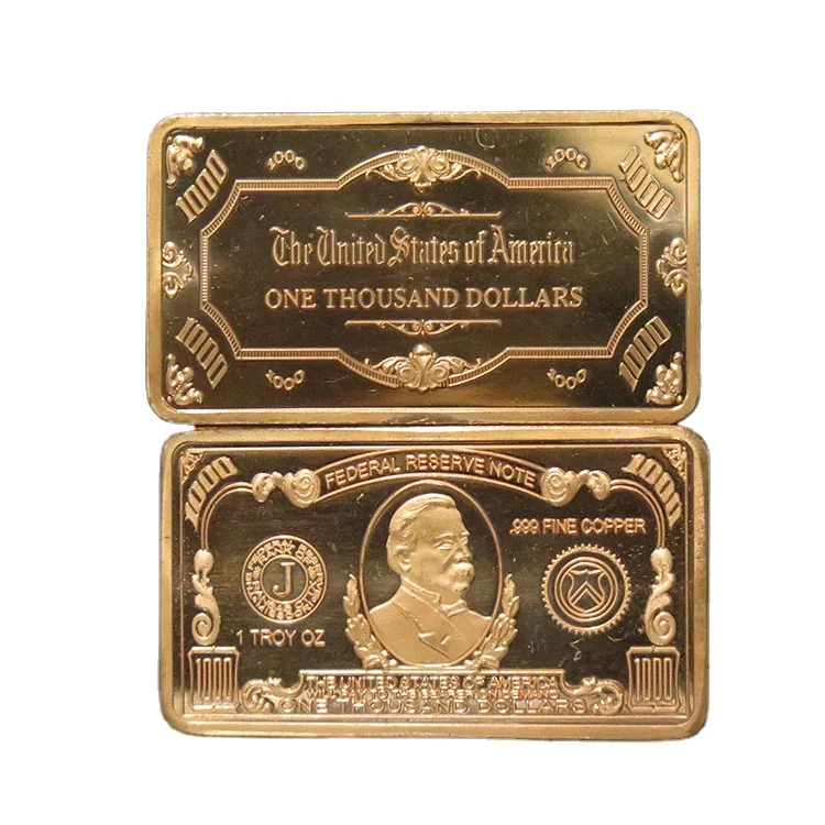 Us Bullion Bar 1 oz 999 Fine Copper Bullion $1000 USA Bill Bar B45