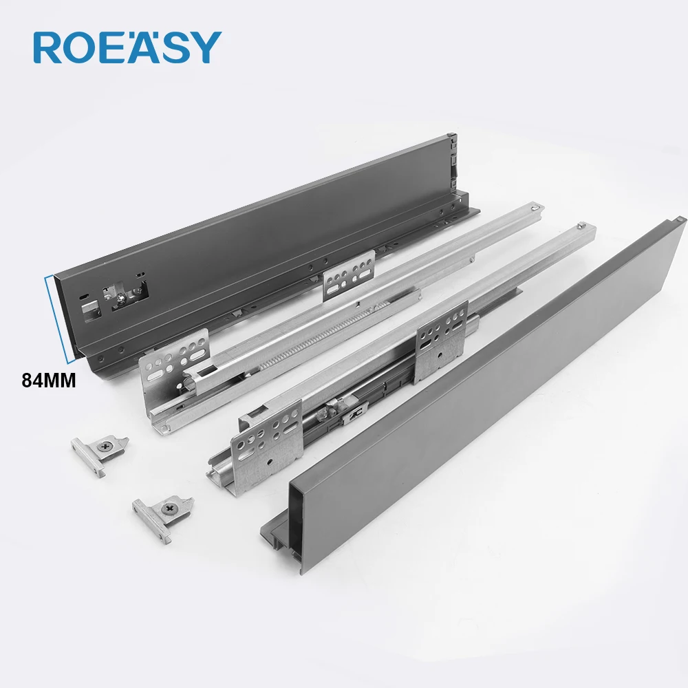 Roeasy TD195CT 84 118 150 182 mm Slim Metal Box Kitchen Cabinet Drawers Slide Channel Slim Tandem Drawer Metal Buffer Box Drawer