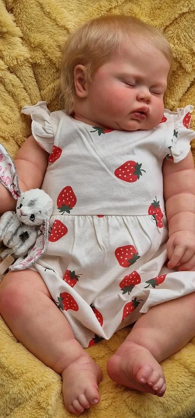 NPK 24Inch Lifelike Sleeping pickle in Soft Cloth Body Reborn Toddler Hand rooted Blond Hair Cuddly Baby Girl Doll Baby