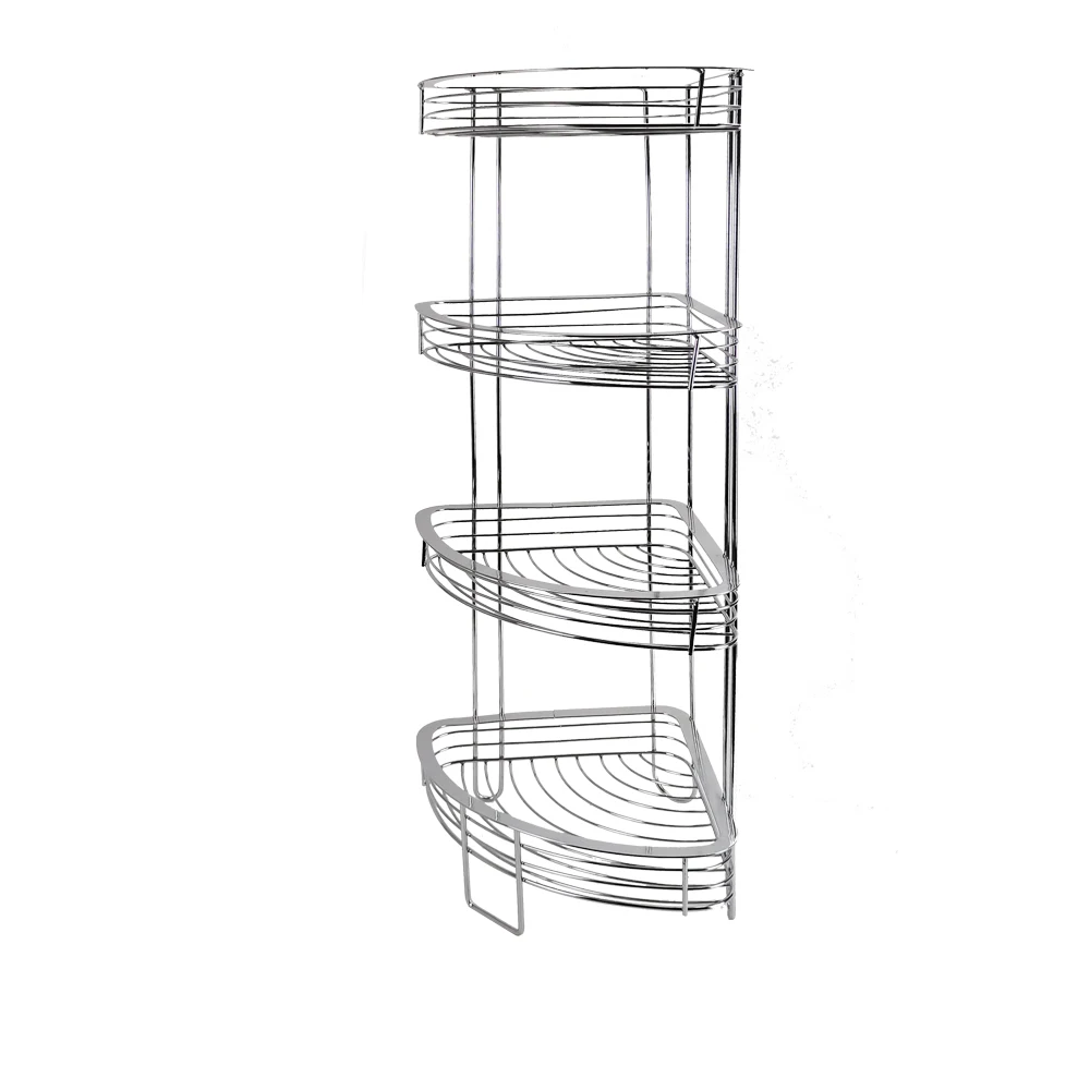 Four Tier Metal Wire Corner Standing Shower Caddy Bath Shelf Baskets for Organizer