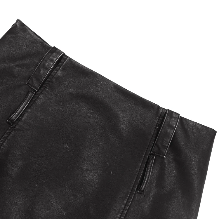 2023 SMO fashion suits women black pu leather jacket pockets women suit two pieces jacket and skirt