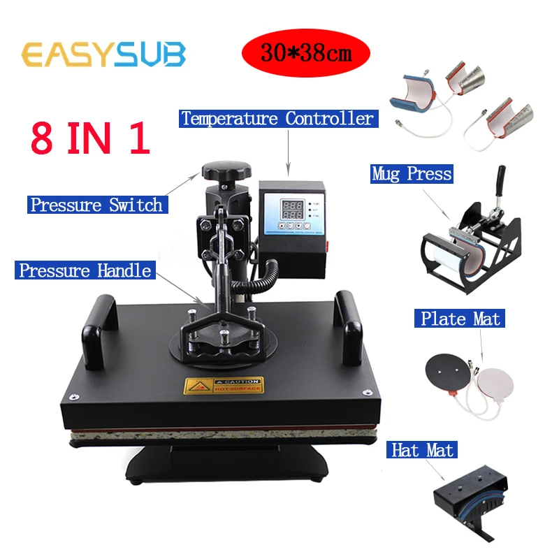 Easysub Yiwu Factory Heat Transfer Printer 8 in 1 Combo T Shirt Heat Press Machine For Slate Rock/MDF Frame
