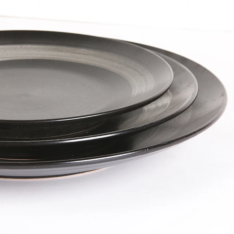 Creativity black round Japanese porcelain cafeteria food tray prices restaurant kitchen serving dinner bowls sushi plates charge