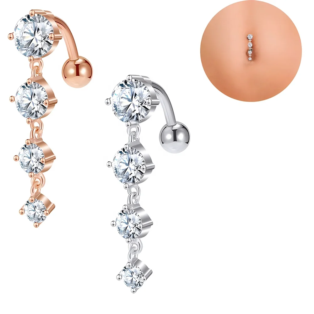 Stainless Steel Curved Barbell Zircon Navel Rings Upturned Dangling Belly Piercing Belly Button Ring