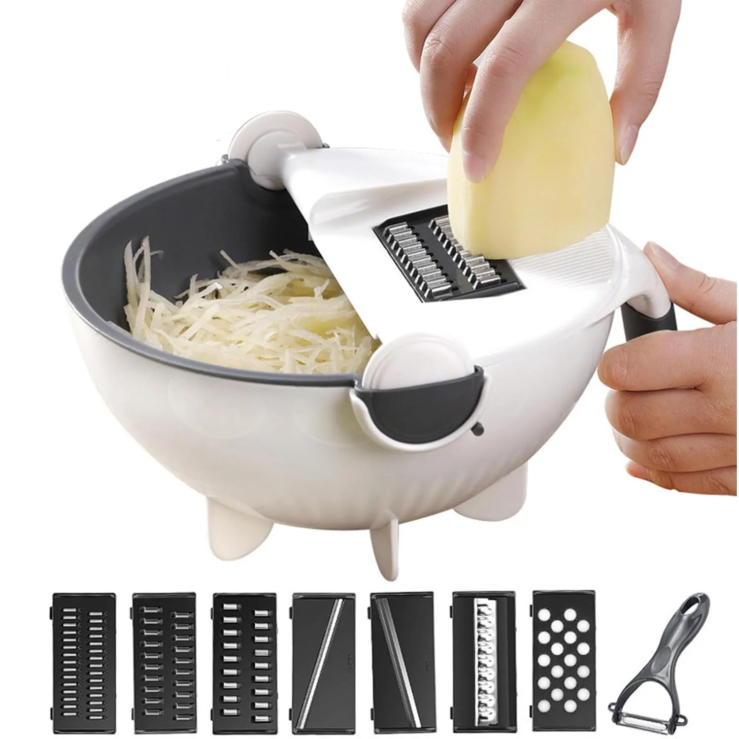 Multifunctional manual vegetable slicer 9 in 1 vegetable fruits cutter Kitchen chopper with Drain Basket