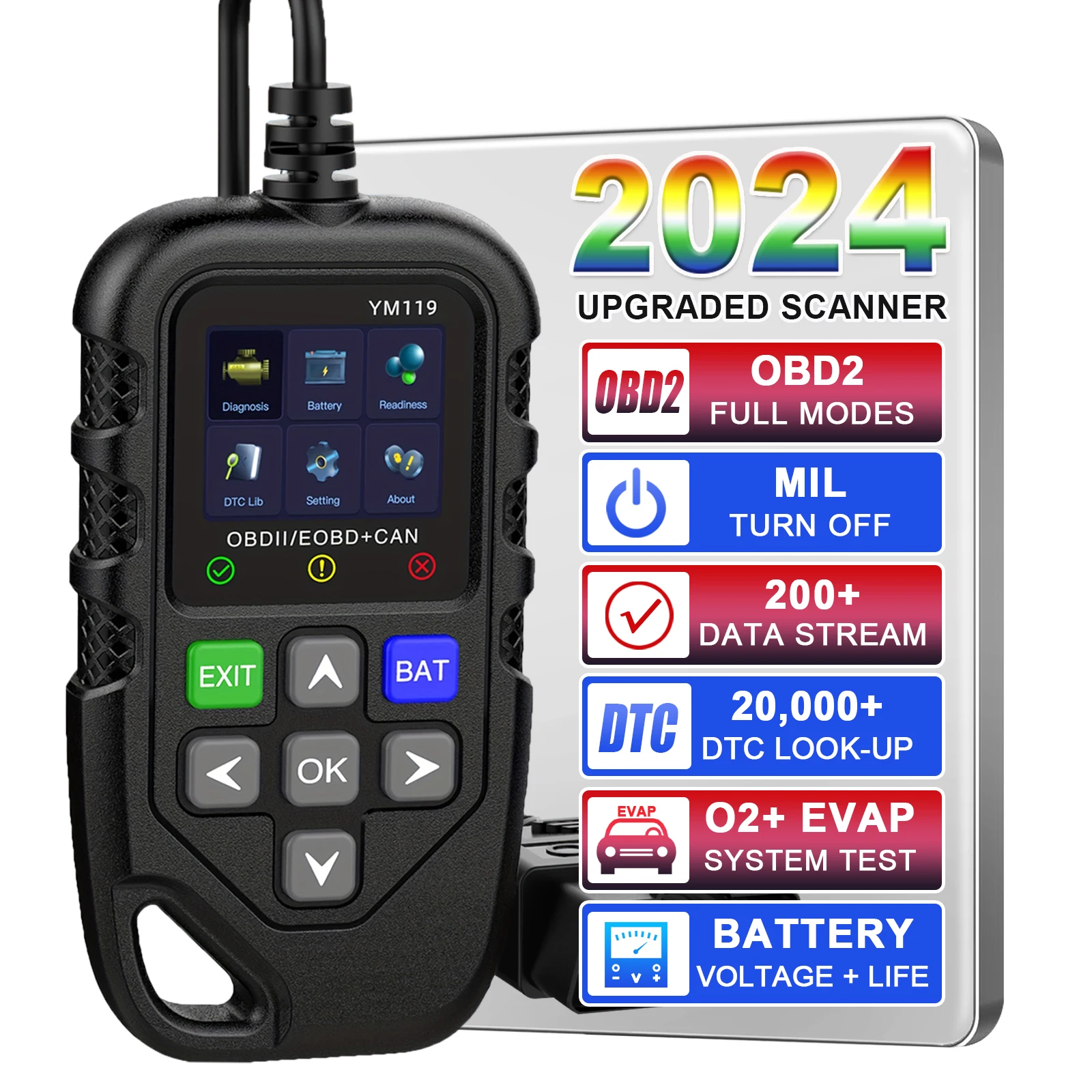 Полный Автомобильный сканер OBDII/EOBD YM119 12 В анализатор двигателя диагностический инструмент тестер автоматический