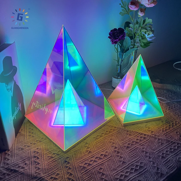 New Arrival Creative Magic Led Cone Light Infinity Pyramid Acrylic Usb Table Lamp