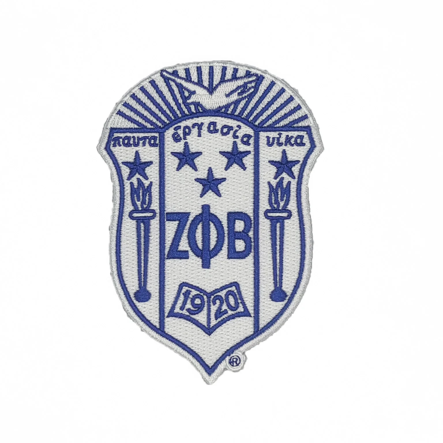 Blue And White Greek Twill Letters Embroidery Patches Custom Zeta Phi Beta 1920 Shield Embroidered Patch