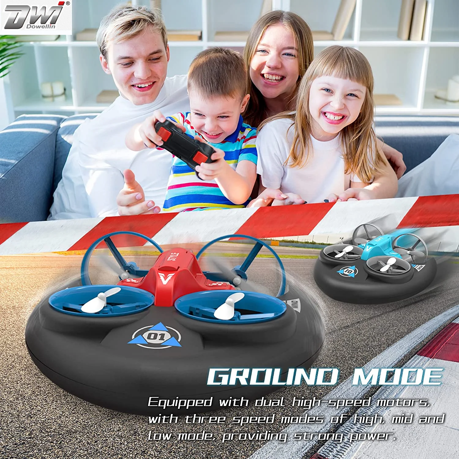 DWI Dowellin Hovercraft Mini Drone Drift Cars Boat RC Boat UFO Remote Control Air-Ground-Water Waterproof Aircraft