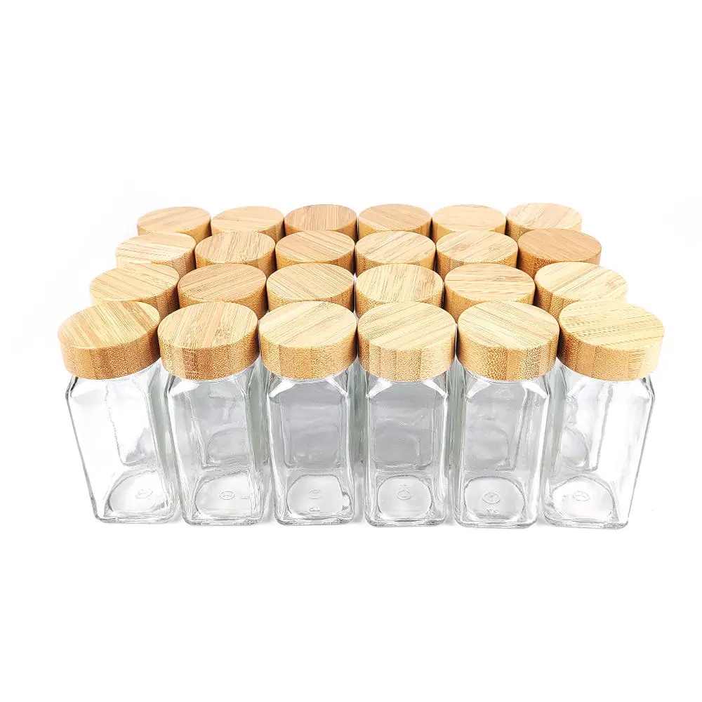 4 oz Glass Spice Jars with Bamboo Lids Seasoning Storage Bottles Spice Glass  Jars with Labels  Rack Cabinet Drawer