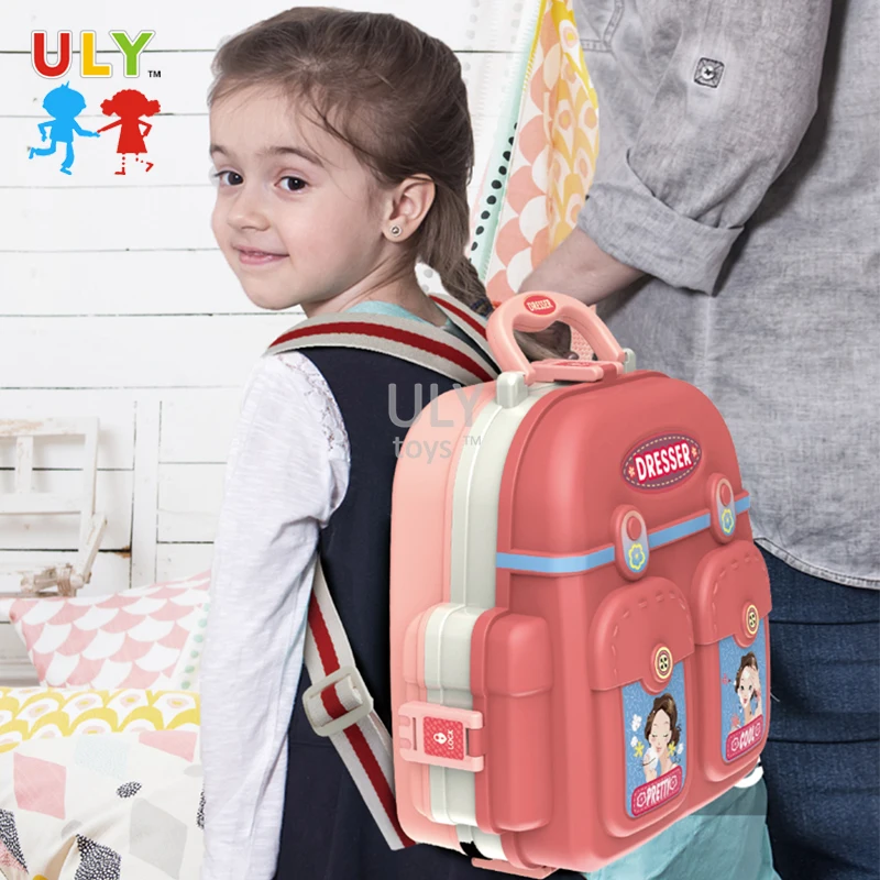 High Quality Kids Pretend Play Beauty Set Toy Backpack Toy Plastic Cosmetics Makeup Set Toys For Girls