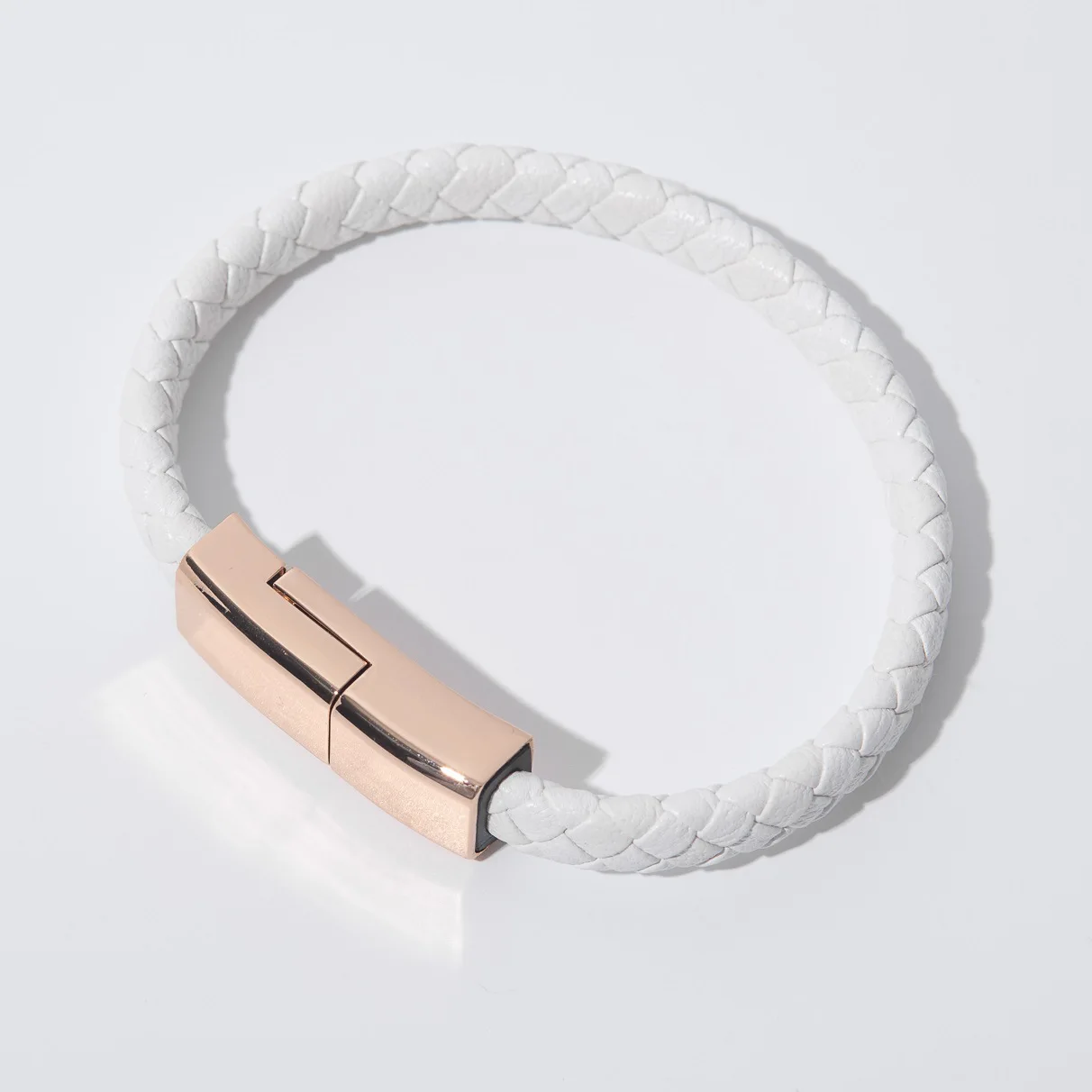 VEROMCA Stainless Steel Brown Black White Leather Rope Data cable Bracelet USB Braided Bracelet