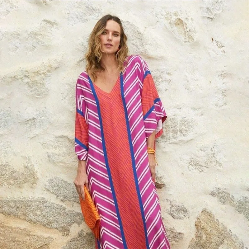 Kaftan Beachwear Dresses Women, Chiffon Swimwear Bikini Long African Print Cover Up
