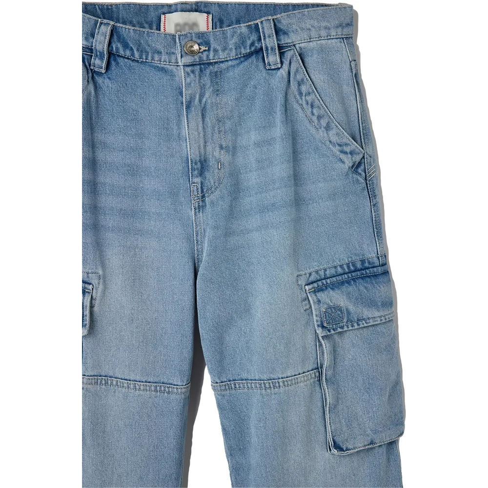 classic high waist bellow thigh pockets baggy mid weight jeans monkey wash loose fit 6 pocket cargo pants full length trousers