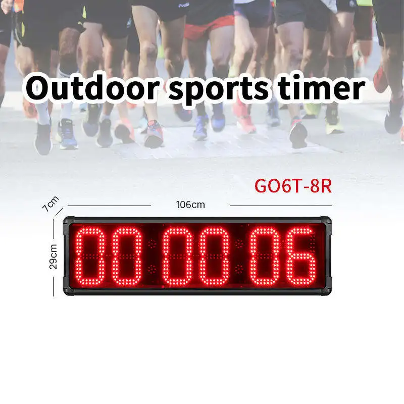 YIZHI Red Color 6 Digits LED Race Timing Clock Stopwatch 8-inch High Character Outdoor Sports Timer for Running Racing Events