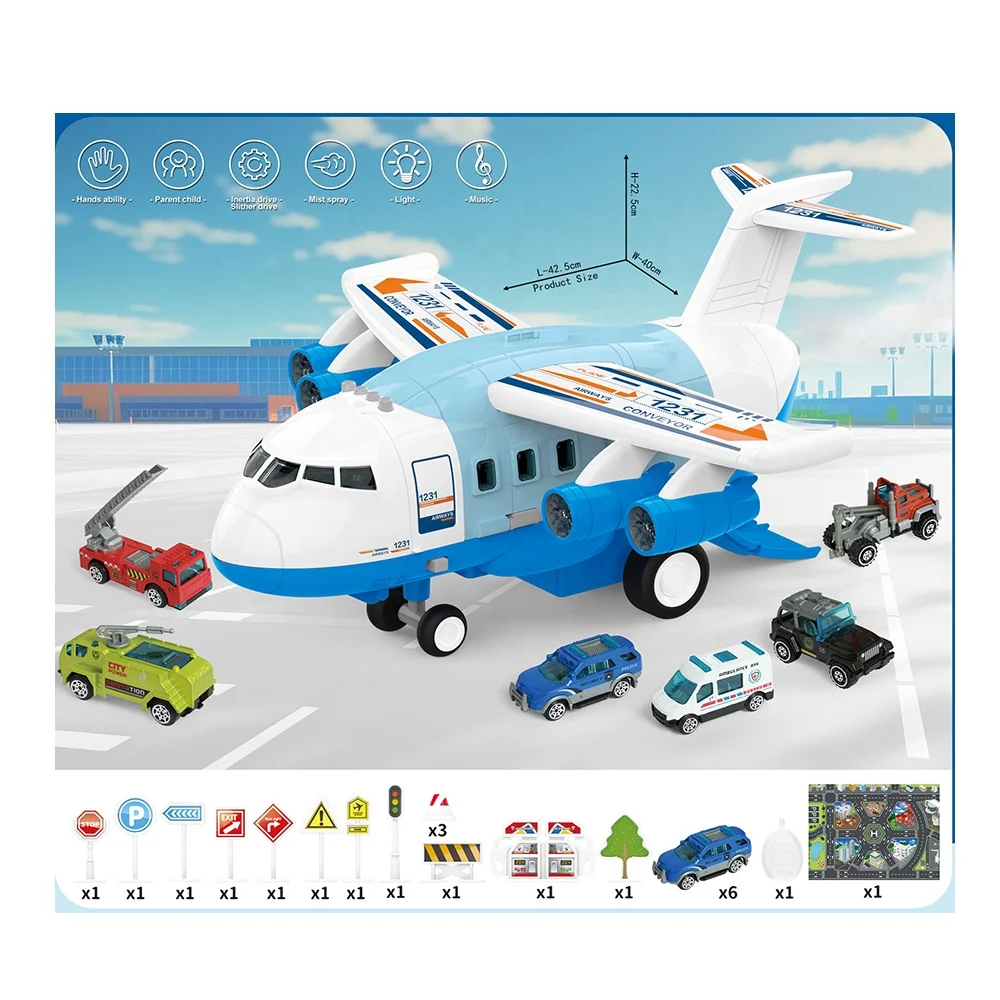 Игрушка с инерцией звукового света небольшой легкосплавной пожарной тележкой и дорожным знаком