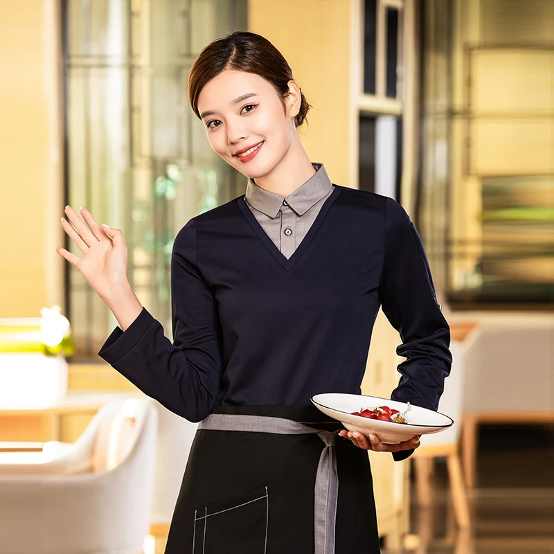 wholesale in stock restaurant hotel waiter uniform shirt high quality restaurant chef  long sleeve uniform suit