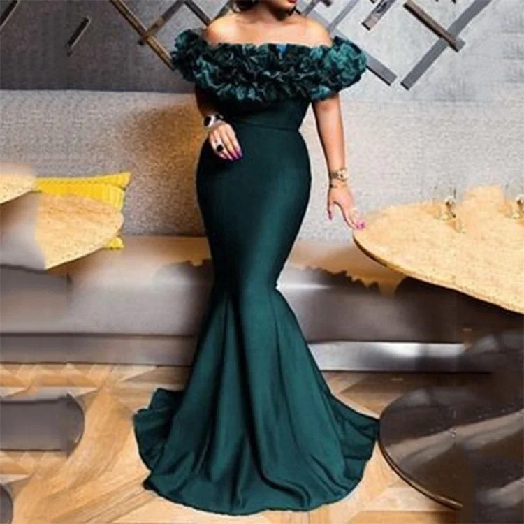 Black Full Vintage Sexy Tight Evening Dresses Women Ruffles Mermaid Wedding Prom Floor-length Party Dress