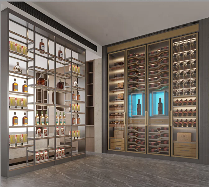 Constant temperature and humidity system Champaign gold wine bottle rack design storage wine cellar shelves