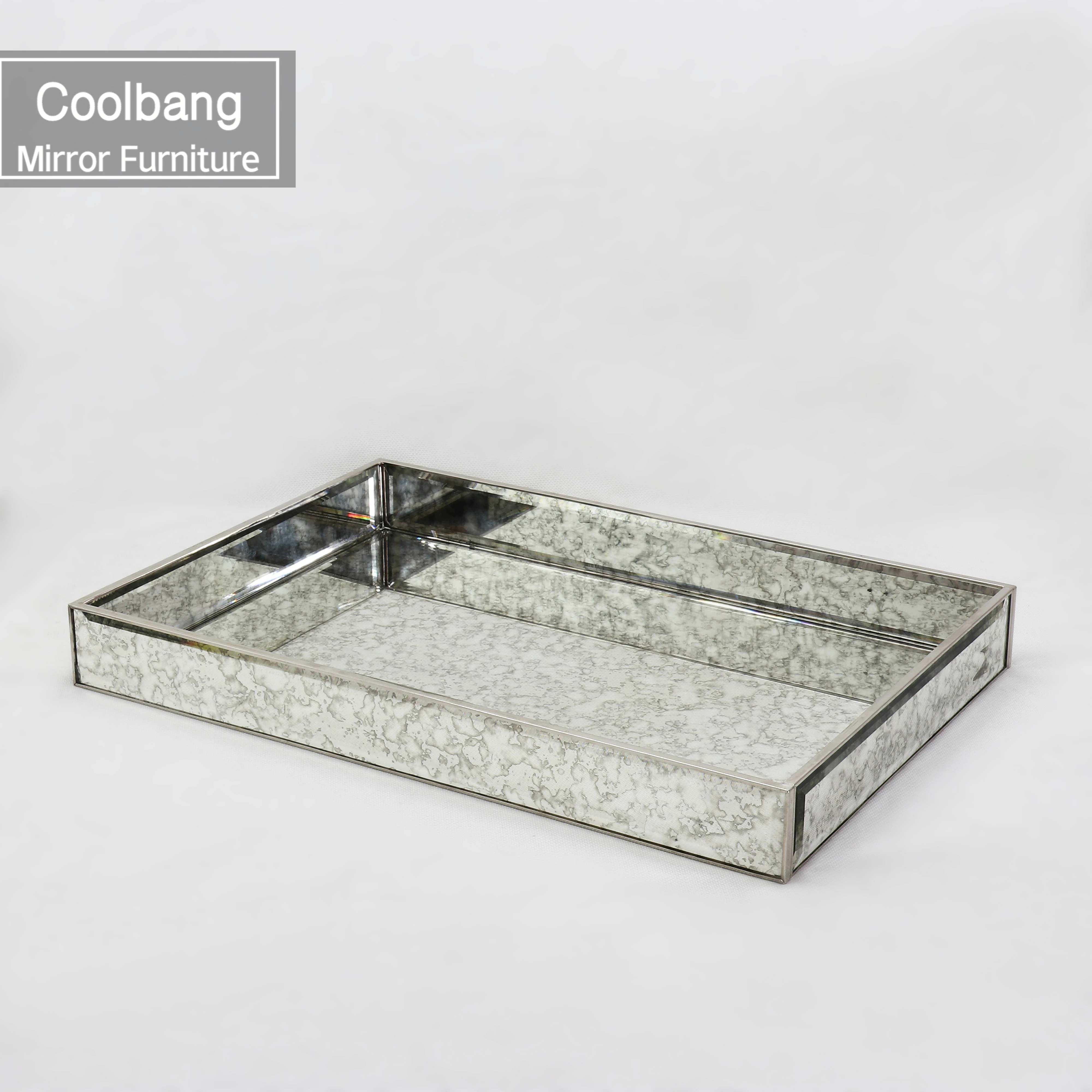 Mirrored Tray Factory Wholesale Antique Style Decorative Glass Home & Hotel & Restaurant Serving Tray Customized Size Coolbang