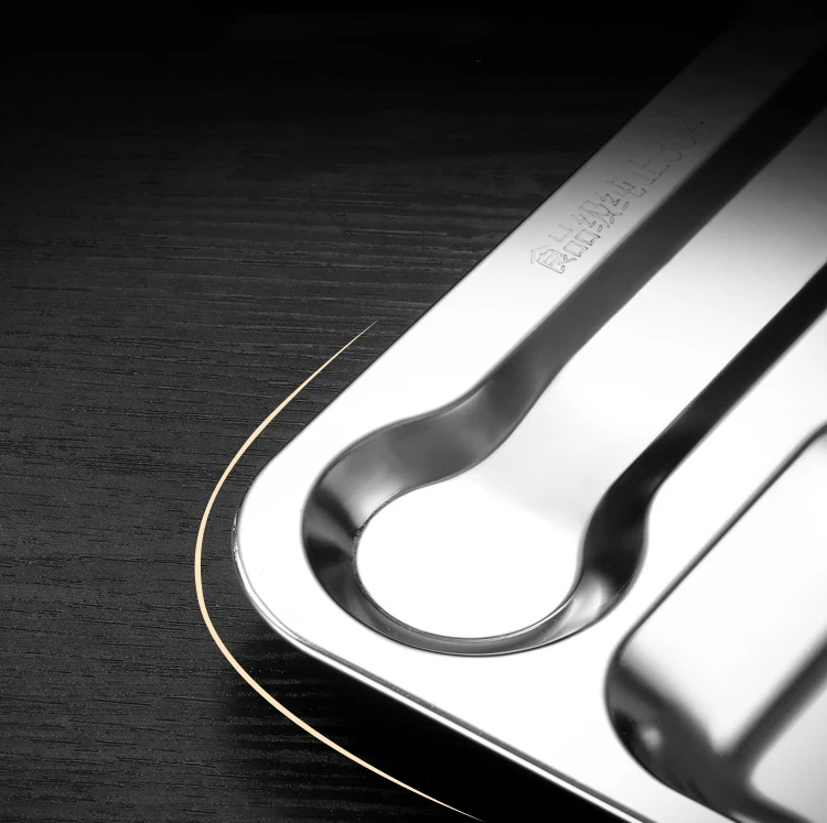 304 Stainless steel rectangle reusable thicken school student company canteen adult food tray 3/4/5/6/7/8 grids dinner plate