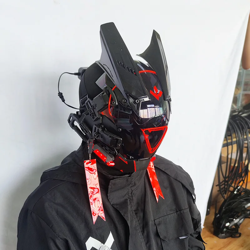 Red Triangle Cyberpunk mask Mask personality photography catch props with lights cool mask