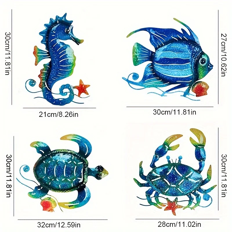 Ocean Sea Wall Art Decorations Metal Fish Crafts Hanging for Bedroom Iron Art Balcony Ornaments