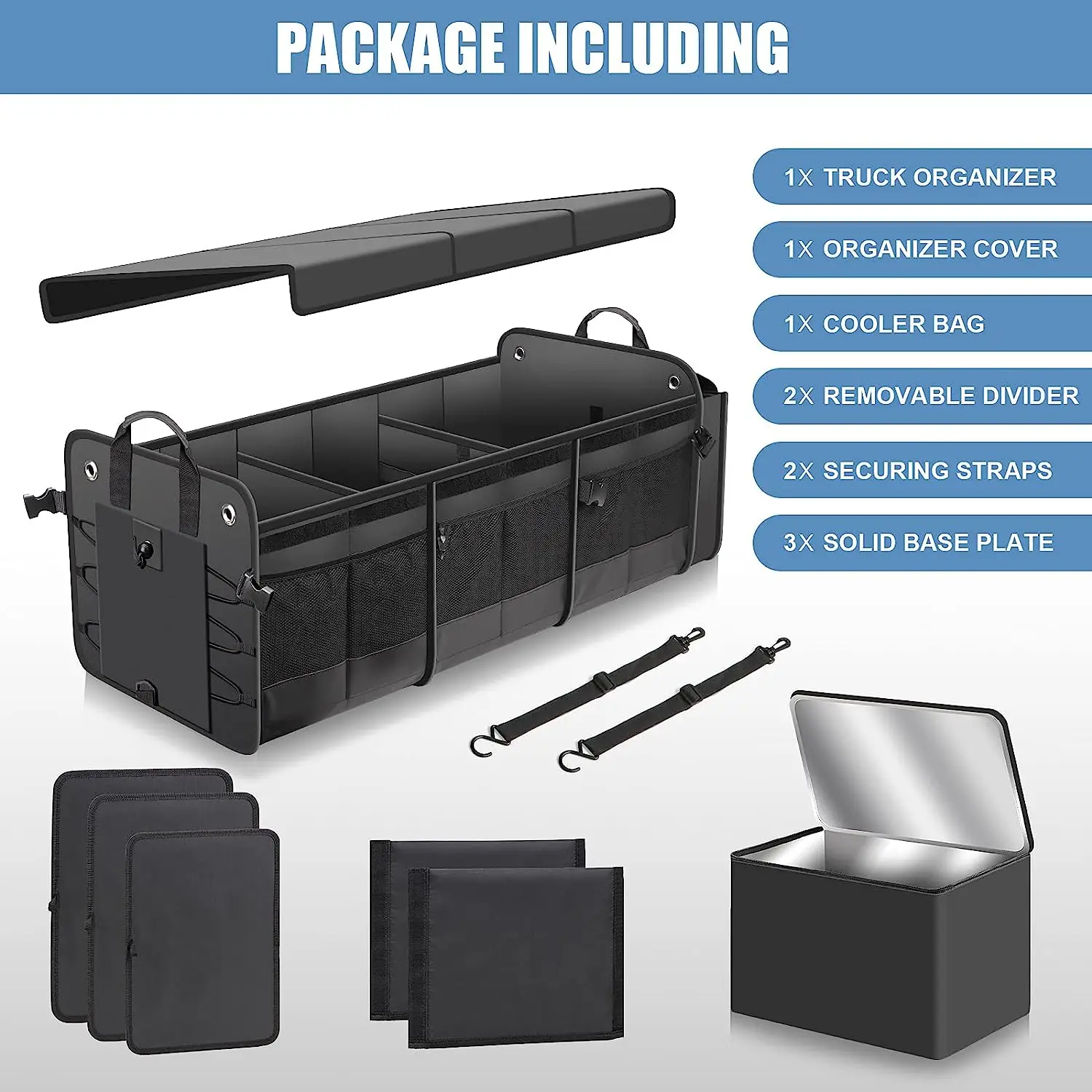 HOT Large Trunk Organizer with Removable Cooler Bag Non Slip Bottom Cargo Storage Suitable for Any Car, SUV, Truck, or Van