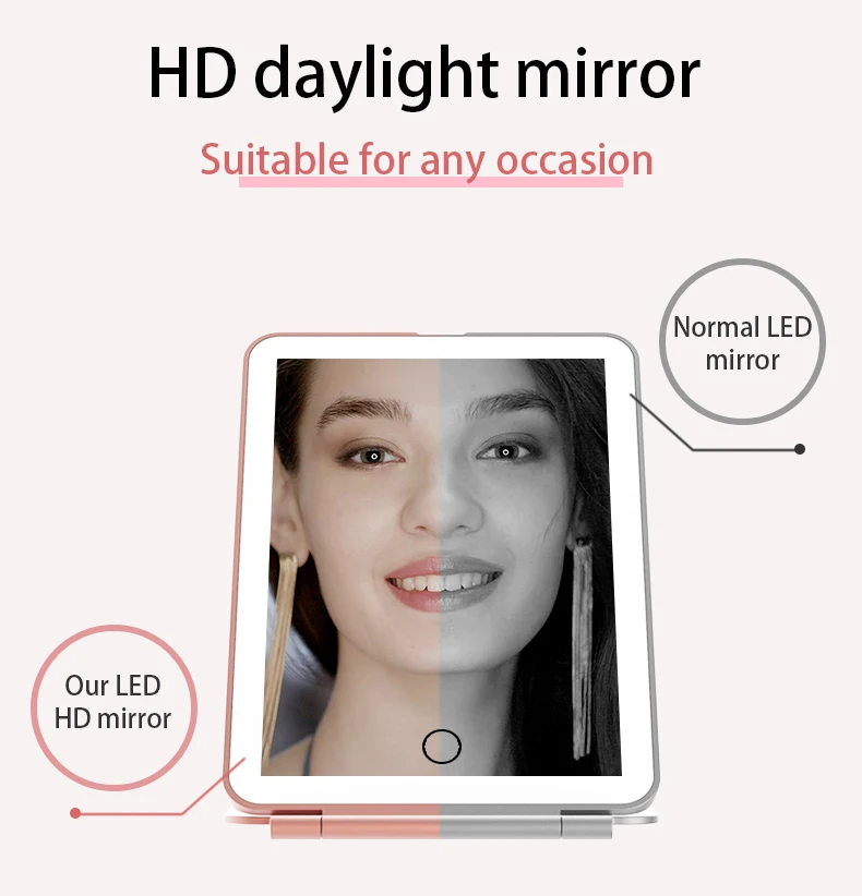 hot sale  Vanity Led Lighted  cosmetic mirror Travel Makeup Mirror Foldable Magnified Make Up Mirror With Lights