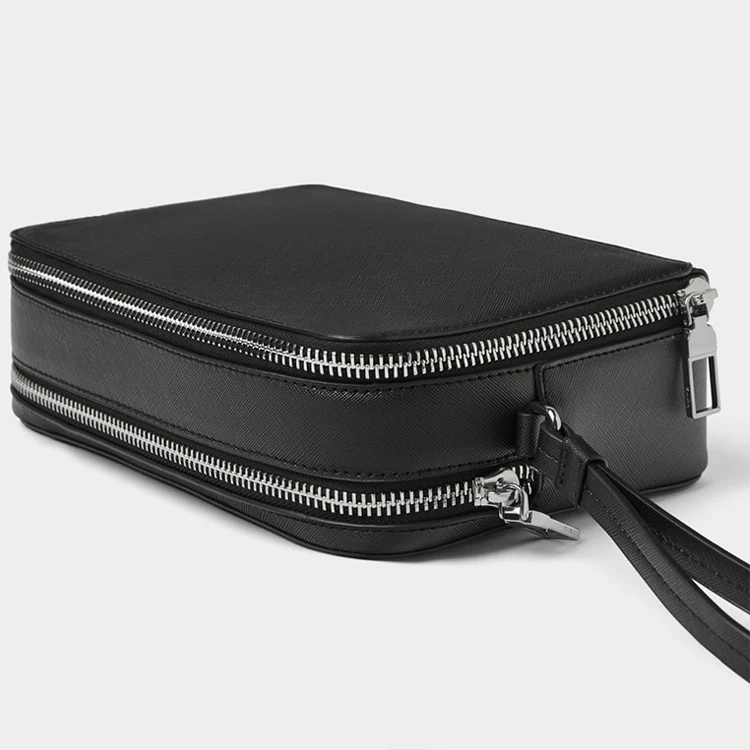 Custom Handmade High Quality Saffiano Texture Shaving Pouch Men Travel Cosmetic Makeup Bag Wash Bag