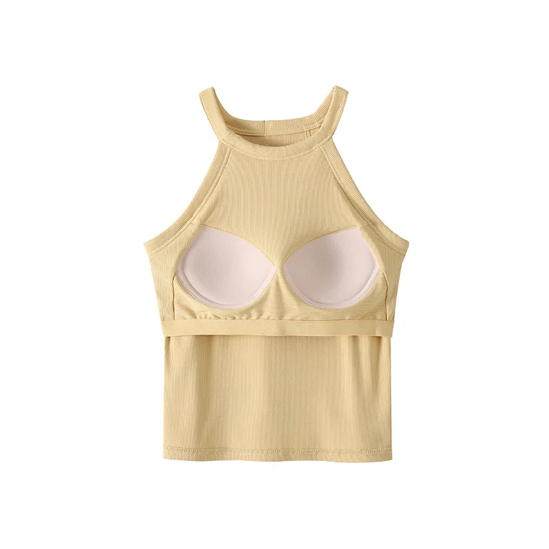 2024 New Item Halter Top 95%Viscose 5%Spandex Solid Color High Elasticity Slim Fit Sexy One-piece Vest with Breast Pad for women