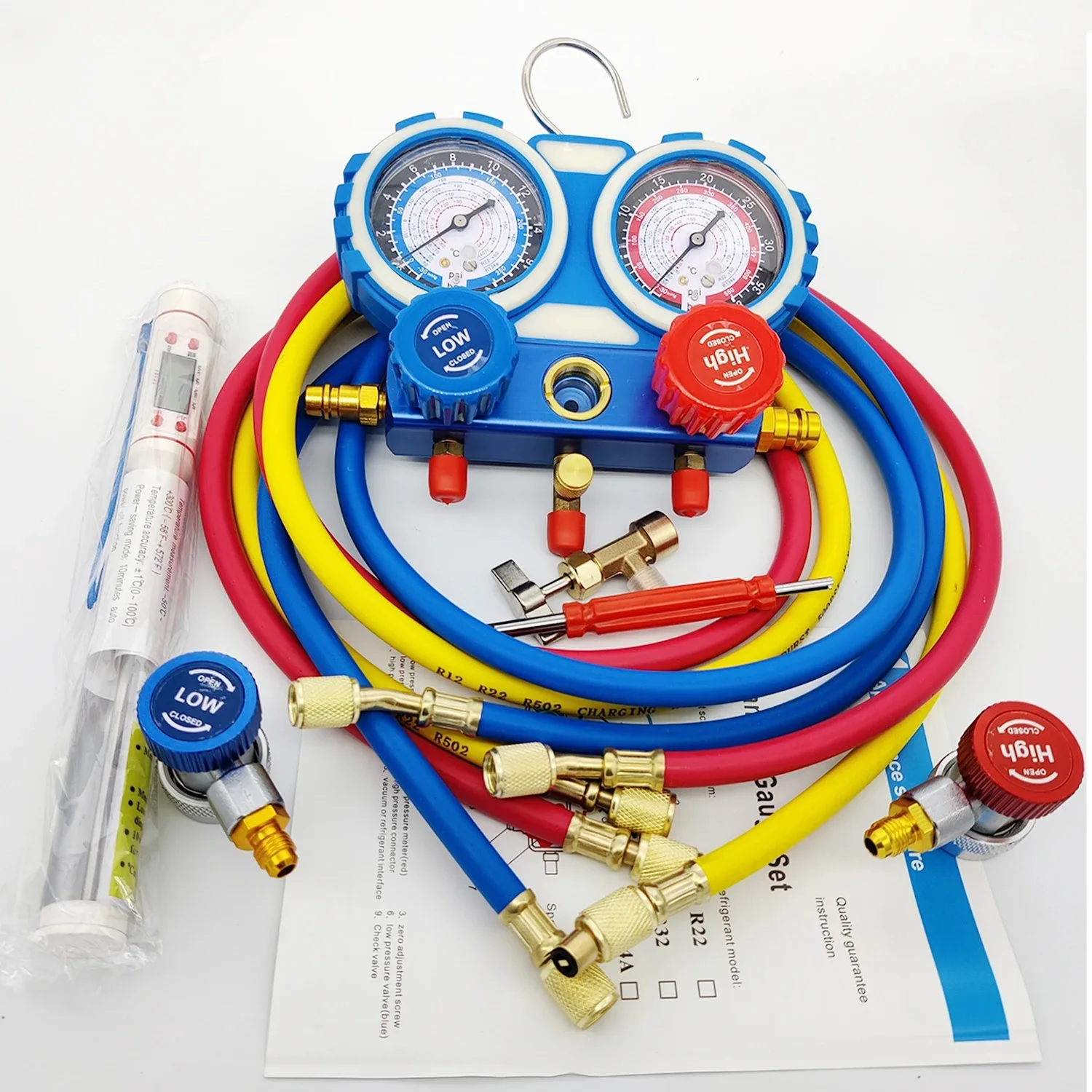 FOR R134 R22 R404A R407C Double Valve Pressure Gauge Car Air Conditioning Refrigerant Freon Seal Rings Diagnostic Repairing