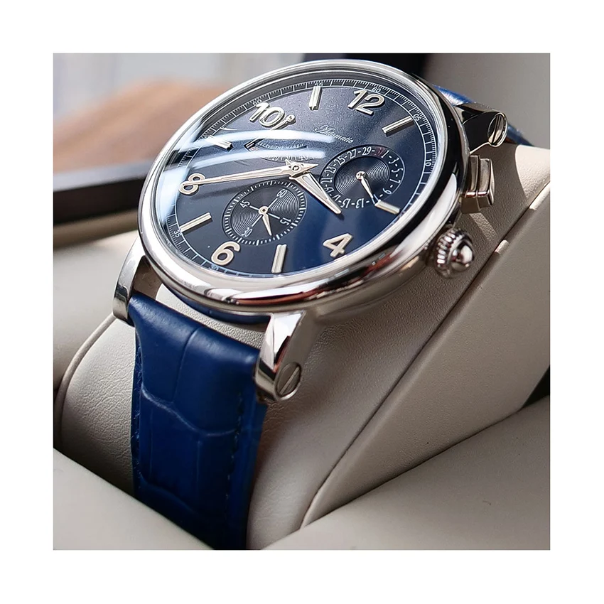 Luxury cow leather strap power show calendar small second hand men mechanical watches