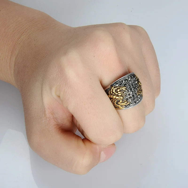 PUSHI men ring gold scorpion rhinestone men jewelry stainless steel bling rings