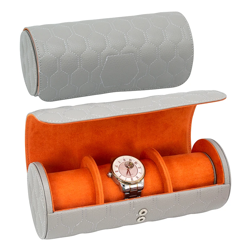 Dropshipping 3 Slots Round Black Watch Roll Leather Portable Travel Watch Case Box